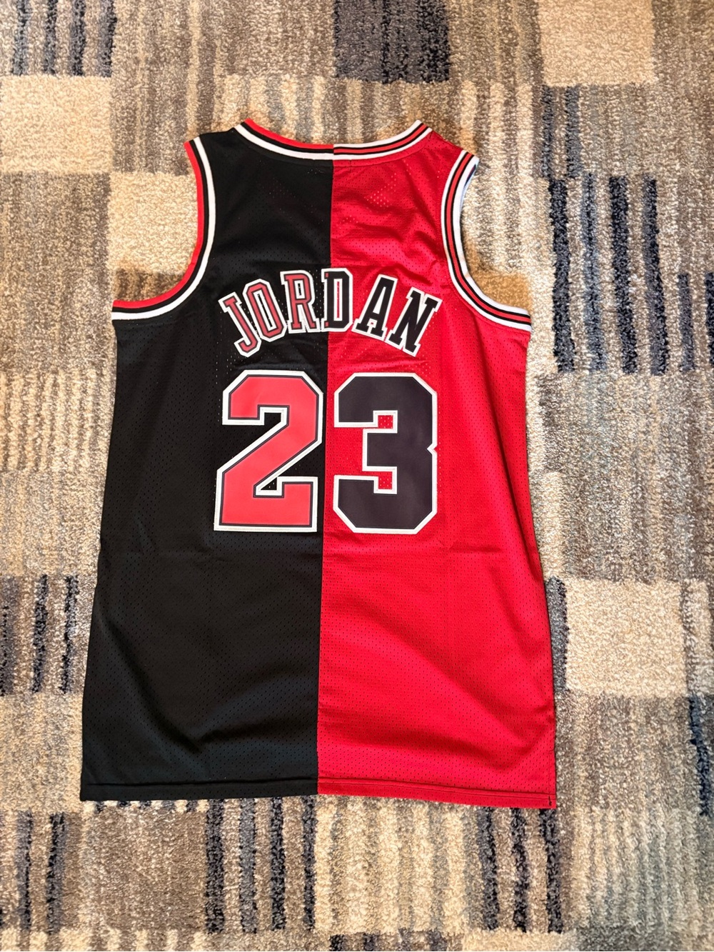 Mitchell & Ness Chicago Bulls Red and Black Split Michael Jordan 23 Jersey - Picture 2 of 3